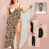 Custom Face Leopard Print Spaghetti Strap Backless Beach Dress Personalized Women's Cover up Beach Dress