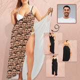 Custom Seamless Face Spaghetti Strap Backless Beach Dress Personalized Women's Cover up Beach Dress