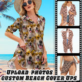Custom Face Seamless Personalized Women's Cover Up Beach Wrap Women's V-Neck Bikini Beach Tunic Top