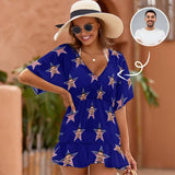 Custom Face American Style One Piece Cover Up Dress Personalized Women's Short Sleeve Beachwear Coverups