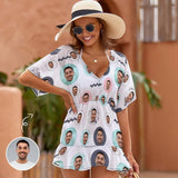 Custom Face Colorful Circle One Piece Cover Up Dress Personalized Women's Short Sleeve Beachwear Coverups