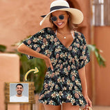 Custom Face Lily Flowers One Piece Cover Up Dress Personalized Women's Short Sleeve Beachwear Coverups