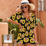 Custom Face Sunflowers One Piece Cover Up Dress Personalized Women's Short Sleeve Beachwear Coverups