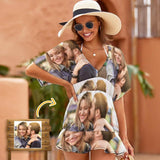Custom Face Sweet Memories One Piece Cover Up Dress Personalized Women's Short Sleeve Beachwear Coverups