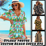 Custom Face One Piece Cover Up Dress Personalized Women's Short Sleeve Beachwear Coverups Custom Face Funny Women's Bikini Swimsuit Cover Up
