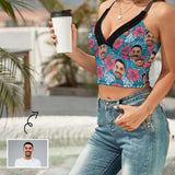Custom Face Crop Tops Personalized Flower Women's V-Neck Crop Camisole Top