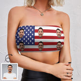 Custom Husband Face Flag Top Personalized Women's Tube Top for Independence Day