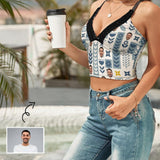 Design Face Top Personalized Summer Women's V-Neck Crop Camisole Top