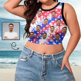 Personalized Tank Top with Custom Face Stars Women's High Neck Crop Top Swimsuits Bustier