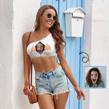 Print Your Face on Top Surprise Personalized Women's One-shoulder Crop Top Summer Beach Vest