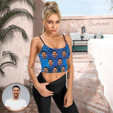 Print Your Face on Tops Blue Leopard Women's Crop Camisole Top (With Chest Pad)
