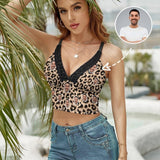 Put Face on Tank Top Personalized Leopard Women's V-Neck Crop Camisole Top