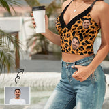 Tops with Custom Face Leopard Women's V-Neck Crop Camisole Top