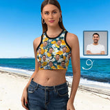 Print Your Face on Top Personalized Tropical Fruit Women's High Neck Crop Top