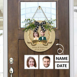 Custom Date & Face & Name Couple Door Hanger Welcome Wood Circle Sign Round Welcome Sign Front Door Decor