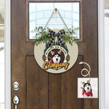 Custom Pet Dog Face Funny Christmas Door Hanger Welcome Personalized Wood Circle Sign Round Welcome Sign Front Door Decor