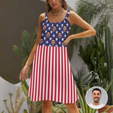 Custom Face American Flag Beach Sling Skirt Personalized Sundress Women's Dress Sundress