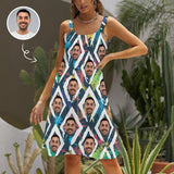 Custom Face Square Pattern Beach Sling Skirt Personalized Sundress Women's Dress