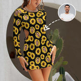 Custom Face Sunflower Black Women's Slim-fit dress with cut-out waist
