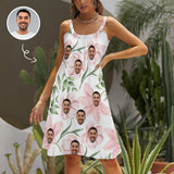 Custom Face Watercolor Flower Plant Beach Sling Skirt Personalized Sundress Women's Dress