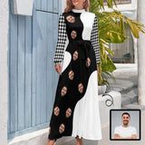 Custom Face Black White Women's Long Sleeve Maxi Dress