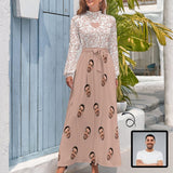 Custom Face Lace Women's Long Sleeve Maxi Dress