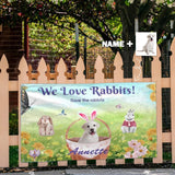 Custom Photo&Name We Love Rabbit Easter Flag, Decorations Indoor Outdoor
