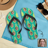 Custom Photo Pineapple Green Flip Flops For Both Man And Woman Funny Gift For Vacation, Wedding Ideas For Guests