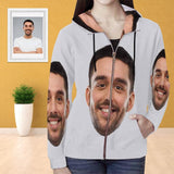 Custom Boyfriend Face Full Zip Hoodie Gray Women's All Over Print Personalized Zipper Hoodie with Husband Face for Him
