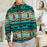 Custom Face Full Zip Hoodie Green Personalized Men's All Over Print Hoodie with Girifriend Face