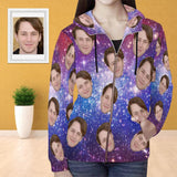 Custom Face Full Zip Hoodie Starry Women's All Over Print Zipper Hoodie with Husband Face