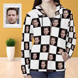 Custom Face Hoodie Black White Square Women's All Over Print Full Zip Hoodie with Husband Face
