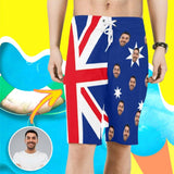 Custom Face AU Flag Personalized Photo Men's Beach Shorts Drawstring Shorts