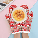 Custom Face Christmas Red Patterns Heat Resistant Oven Mitt(A Pair)
