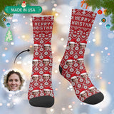[Made In USA]Custom Face Sublimated Crew Socks Red Socks Merry Christmas Personalized Funny Photo Socks Gift