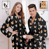 Custom Face Fleece Robe Pet Face Personalized All Over Print Pajama Kimono Robe for Men Women