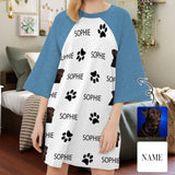 Custom Pet Face&Name Paw Bone Pajamas for Women's Oversized Sleep Tee Personalized Women's Loose Nightshirt Sleepwear