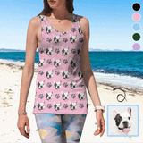 Tops with Custom Pet Face Paw Prints Multicolor Personalized Women's All Over Print Tank Tops