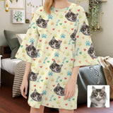 Custom Pet Face Bone Paw Heart Pajamas for Women's Oversized Sleep Tee Personalized Women's Loose Nightshirt Sleepwear