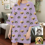 Custom Pet Faces Multicolor Pajamas for Women's Oversized Sleep Tee Personalized Women's Loose Nightshirt Sleepwear