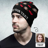 Custom Face&Text Red Heart Full Print Pullover Cap Beanie Hat Unisex