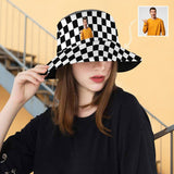 Custom Photo Black White Grid Unisex Bucket Boonie Hat