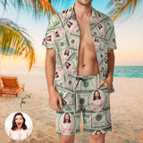 Custom Face Dollars Shirt Hawaiian Sets Personalized Pocket Hawaiian Shirt & Beach Shorts Casual Beach Outfit Suit