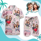 Custom Face Pink New Couple Shirt Hawaiian Sets Personalized Pocket Hawaiian Shirt & Beach Shorts Casual Beach Outfit Suit