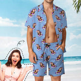 Custom Face Unicorn Pattern Shirt Hawaiian Sets Personalized Pocket Hawaiian Shirt & Beach Shorts Casual Beach Outfit Suit