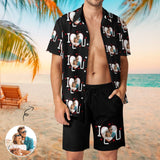 Custom Photo Love Couple Shirt Hawaiian Sets Personalized Pocket Hawaiian Shirt & Beach Shorts Casual Beach Outfit Suit