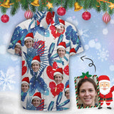 Custom Face Tropical Leaves Snowflake Shirt Men Front Pocket Beach Shortsleeve Pocket Hawaiian Shirt Christmas Gift For Him