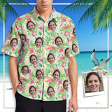 Couple Matching Shirt&Dress Custom Face Flamingoes Pocket Hawaiian Shirt&Women's Sleeveless Dress Men Front Pocket Beach Shortsleeve Shirt Boyfriend Gift For Him