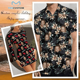 Custom Face Couple Hawaiian Shirt&Dress Lily Flowers Casual Men Front Pocket Shortsleeve Beach Pocket Hawaiian Shirt Boyfriend Gift