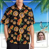 Custom Face Sunflowers Shirt Men Front Pocket Beach Shortsleeve Pocket Hawaiian Shirt Boyfriend Gift For Him